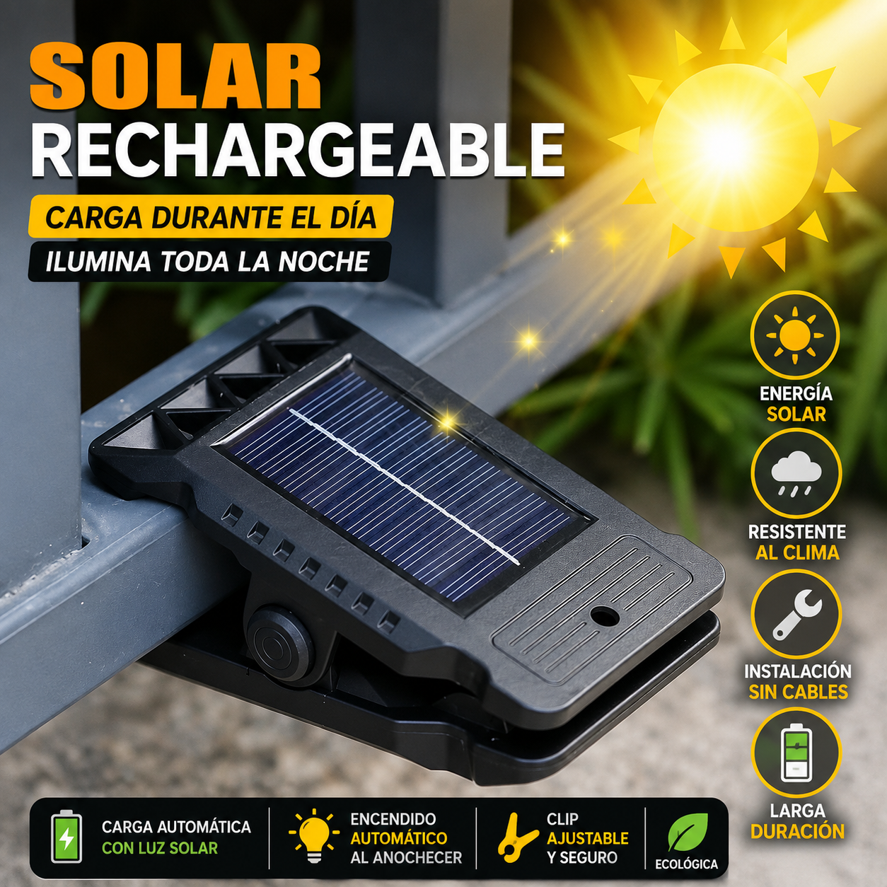 Lámpara Solar con Sensor y Clip + Envío Gratis