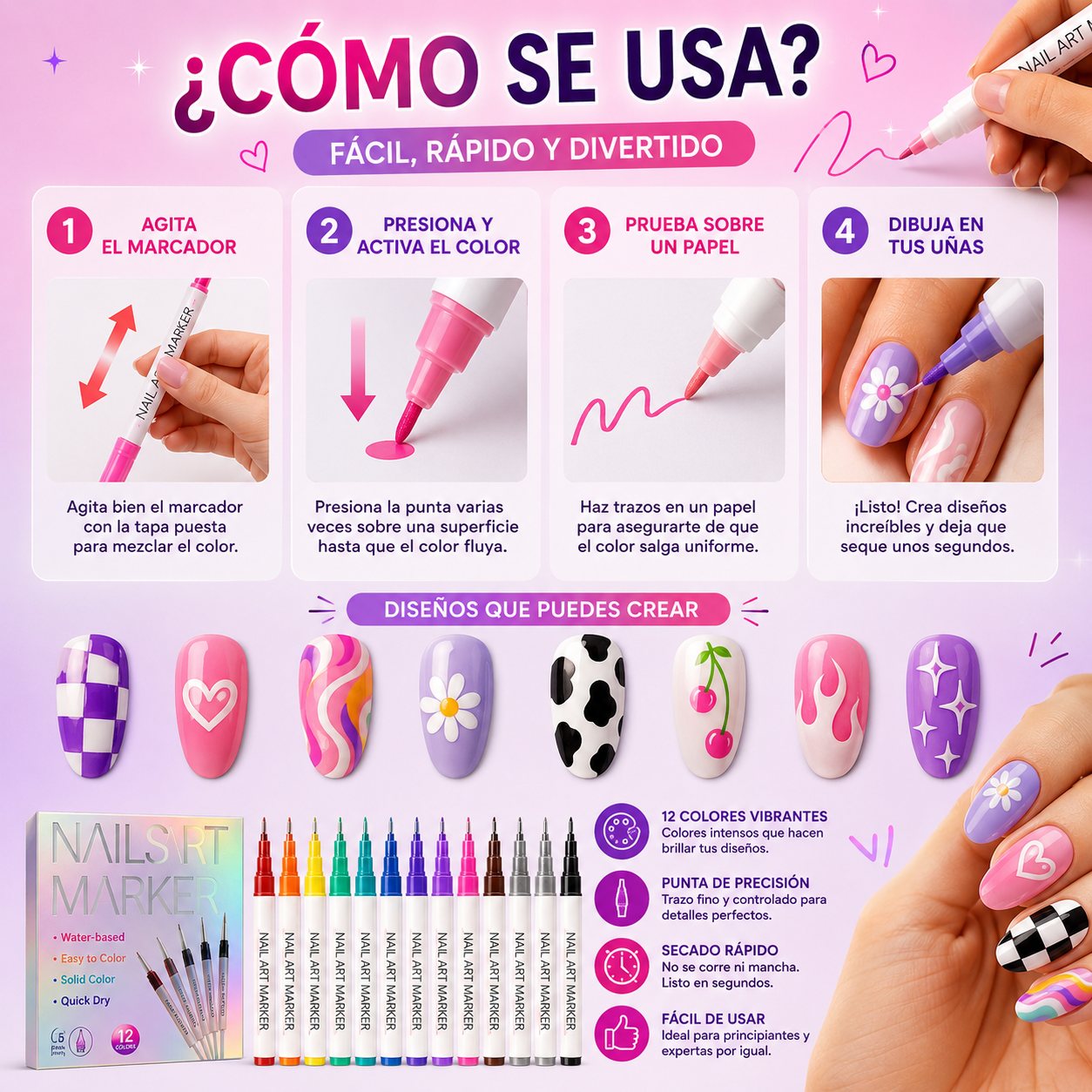 Set 12 Marcadores para Uñas/Ahórrate el salón. Hazlo tú misma