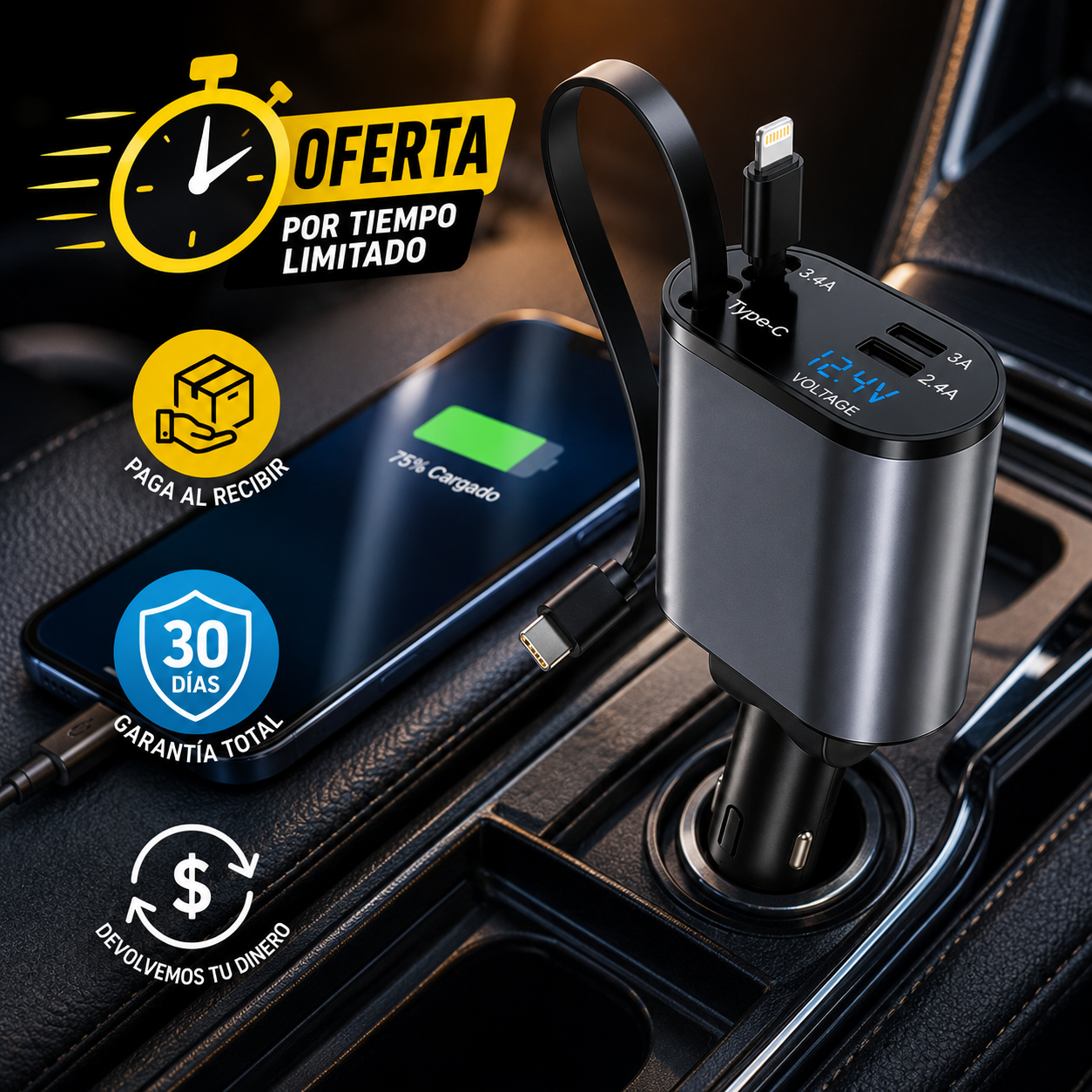 Cargador celular para auto-Energía constante-Viajes sin interrupciones