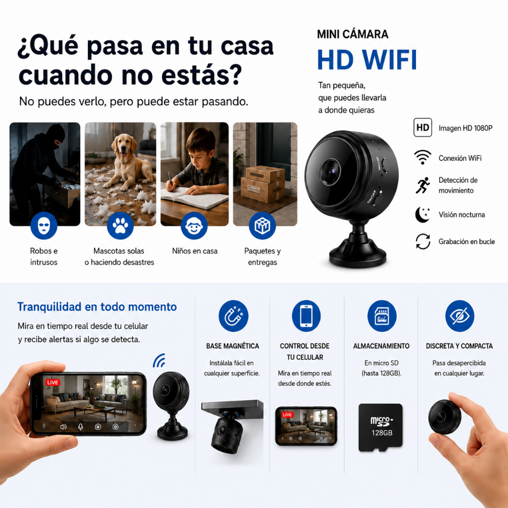 Vigila tu hogar estés donde estés!! Mini Camara Espía