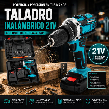 TALADRO ATORNILLADOR + KIT PROFESIONAL COMPLETO