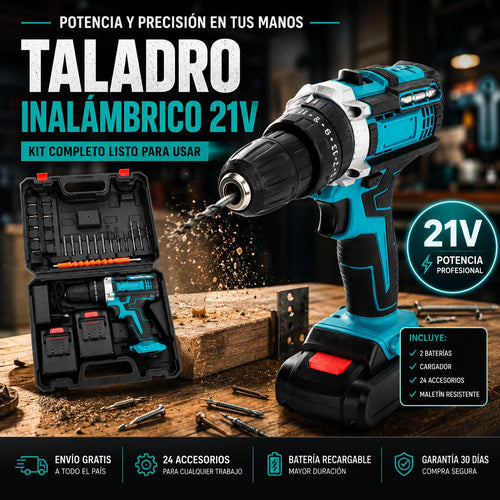 TALADRO ATORNILLADOR + KIT PROFESIONAL COMPLETO